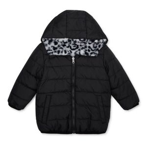 Wonder Nation Black Puffer Jacket with Animal Print Lining